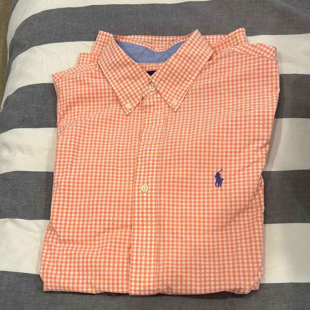 Ralph Lauren Men's Orange Gingham Dress Shirt